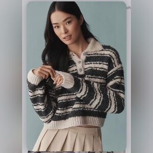 Maeve Black and Cream Striped Sweater